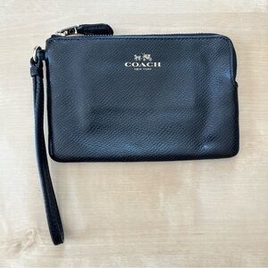Coach Black Leather Wristlet with Gold Logo Accent
